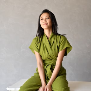 Wrap Leinen Jumpsuit, Leinen Overall Frauen, Lange Jumpsuit Frauen ELOISE, Leinen Strampler, Leinen Japanische Kleidung Bild 6