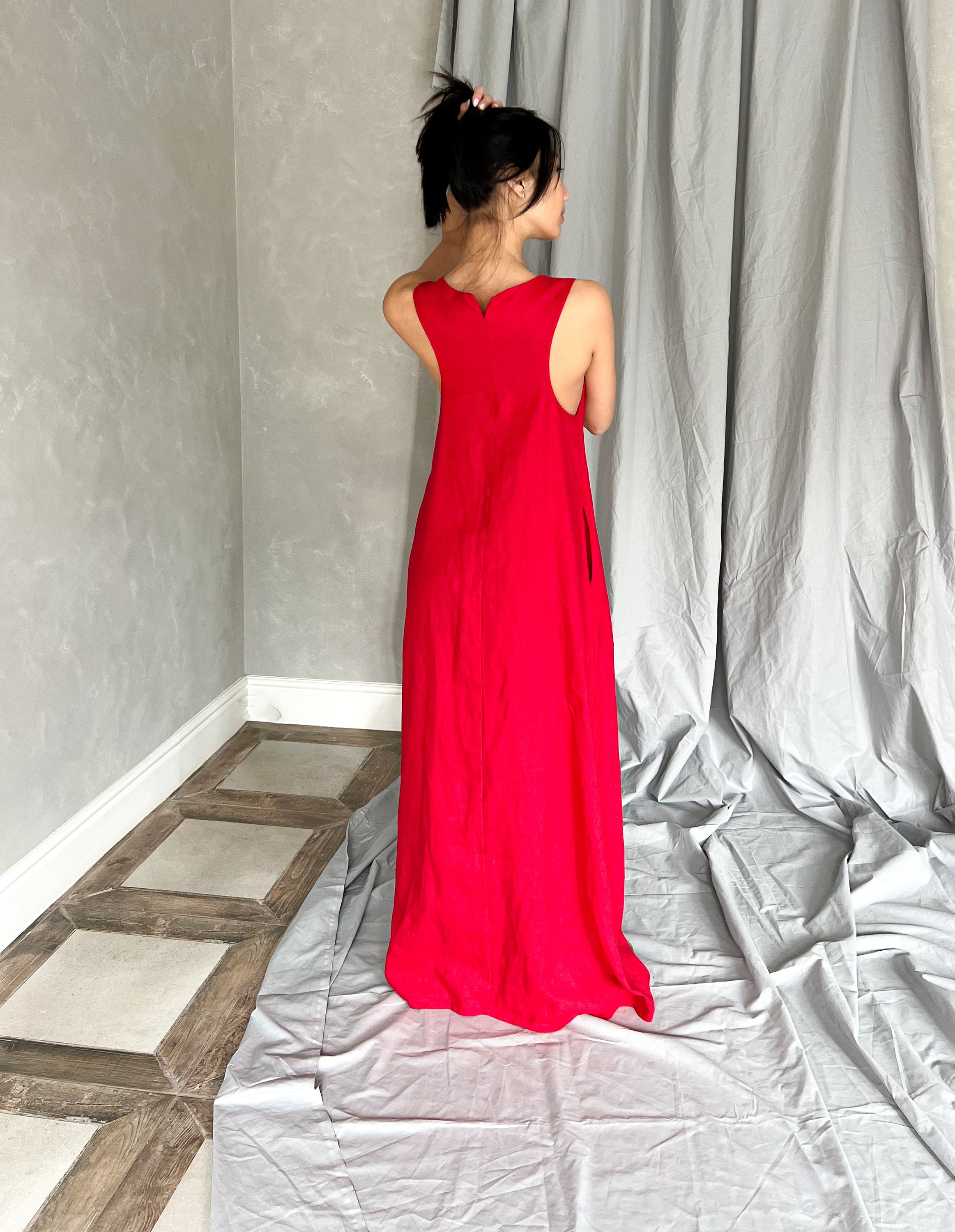 chinese dress ladies Flowy Red Maxi Dress with Cape | Beach Wedding Guest & Resort Wear main image 1