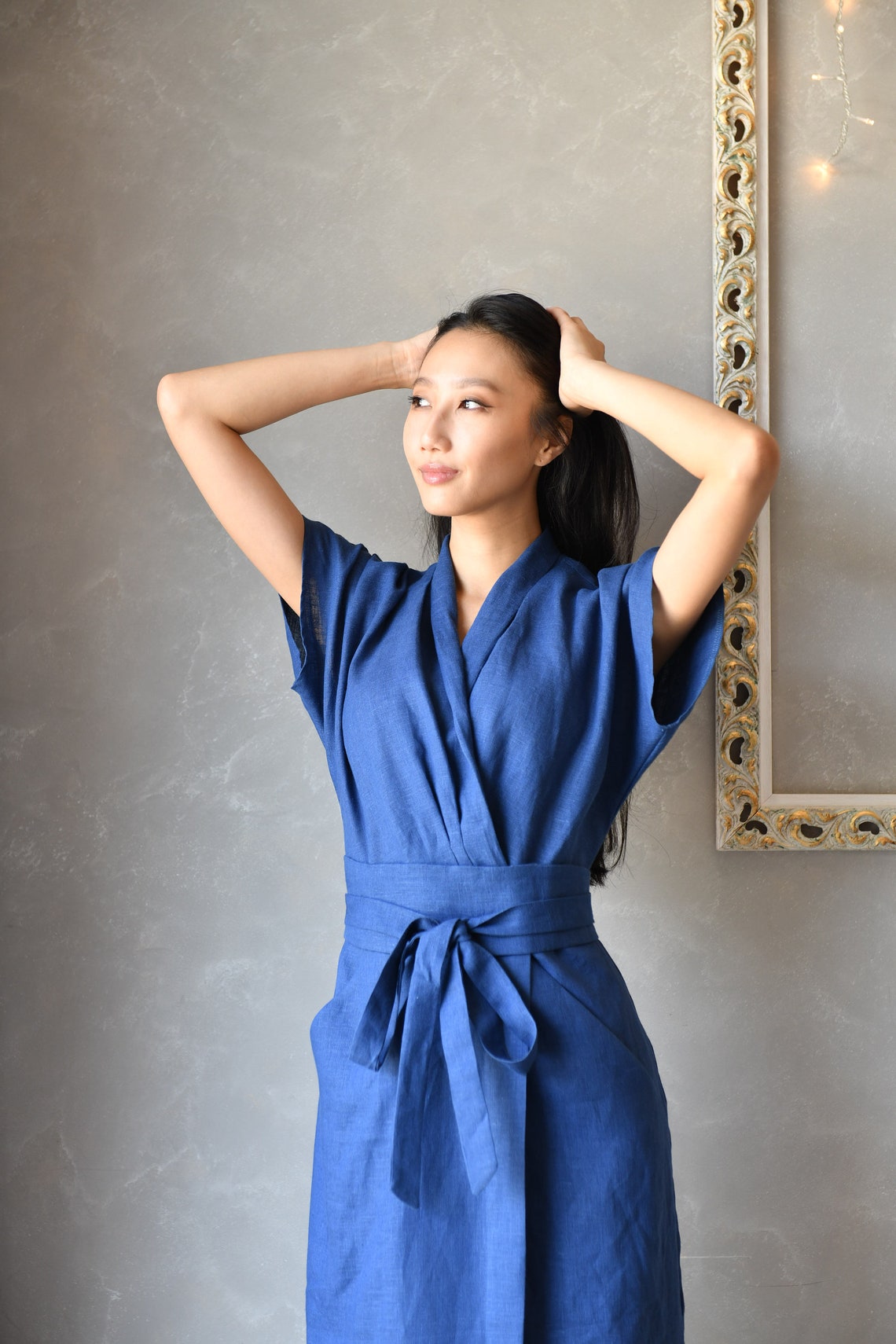 Linen Japanese Dress Linen Wrap Dress Summer Linen Dress Etsy