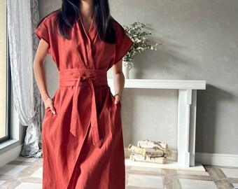 Linen Kimono Dress, Linen Wrap Dress, Linen Japanese Dress Linen Kimono Dress, Linen Wrap Dress, Linen Japanese Dress