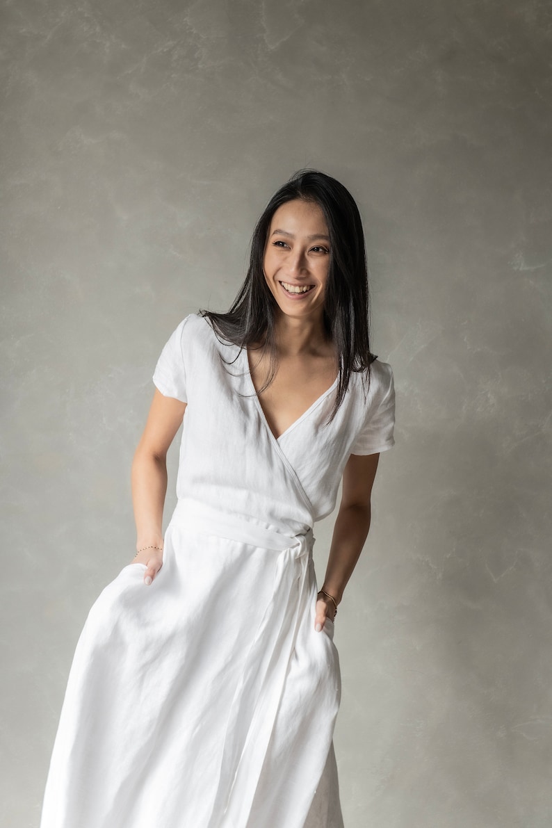 Robe de mariée bohème en lin portefeuille VALENTINA