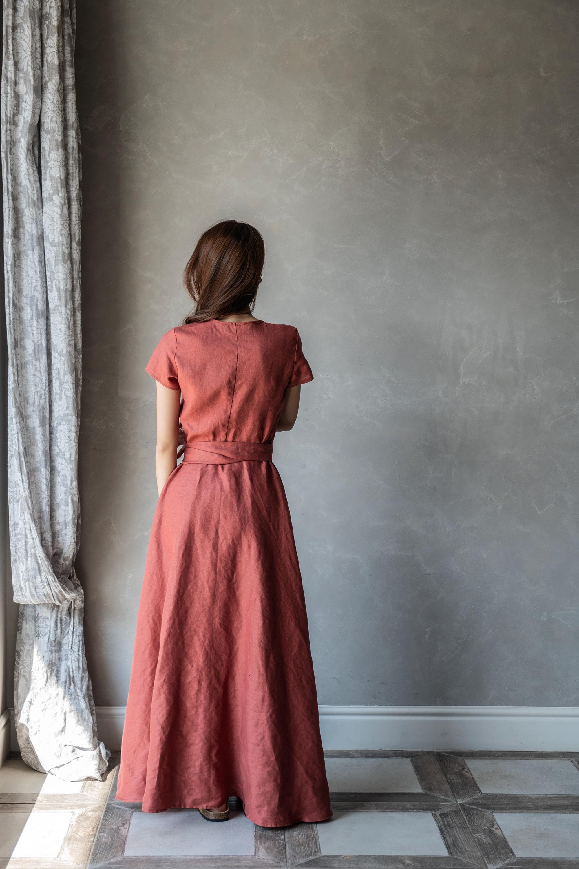 Linen Kaftan Summer Dress, Linen Wrap Dress, Linen Smock