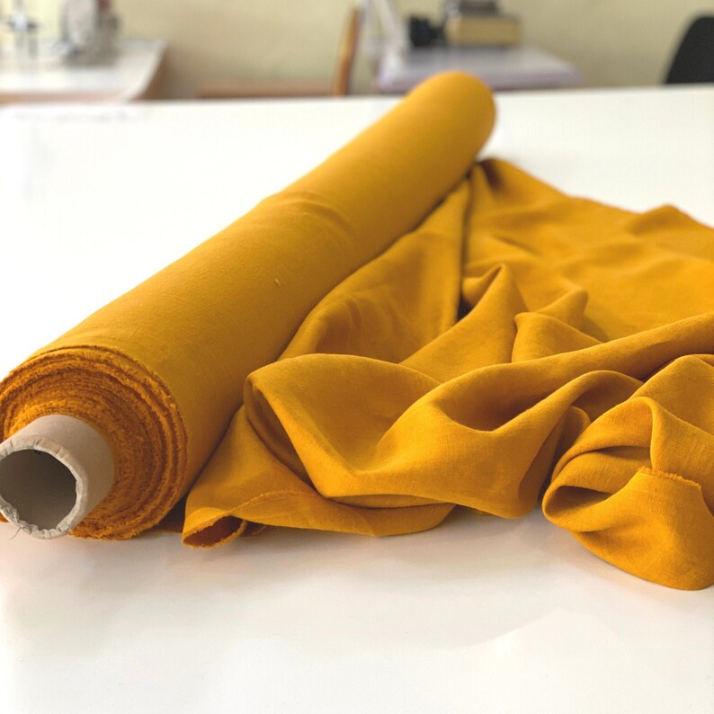 SAFFRON Linen Fabric by the Yard / Washed Linen Fabric / Etsy