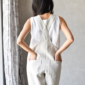 Linen Dungarees Women, Plus Size Linen Jumpsuit, Linen Harem Overalls JUNE, Natural Casual Romper