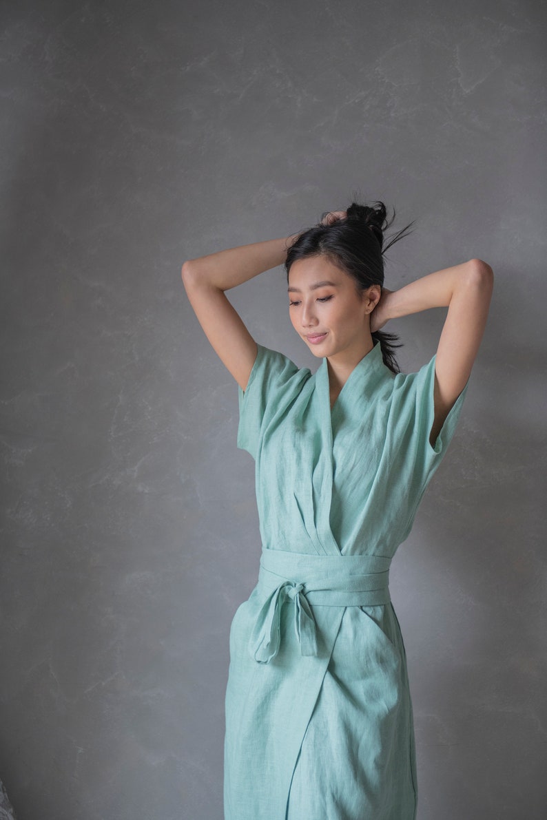 LINEN KIMONO WRAP DRESS