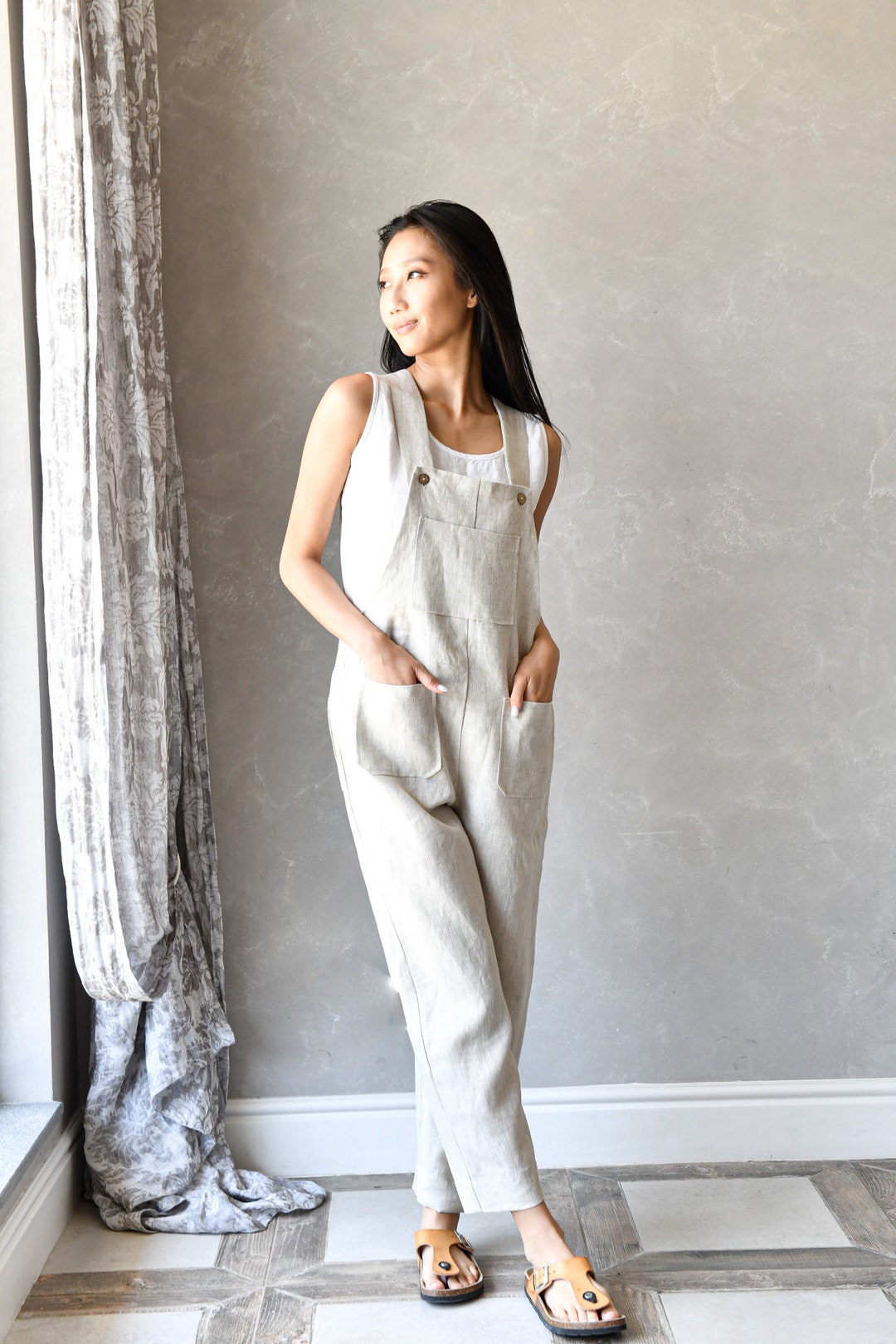 Linen Dungarees Women, Plus Size Linen Jumpsuit, Linen Harem Overalls