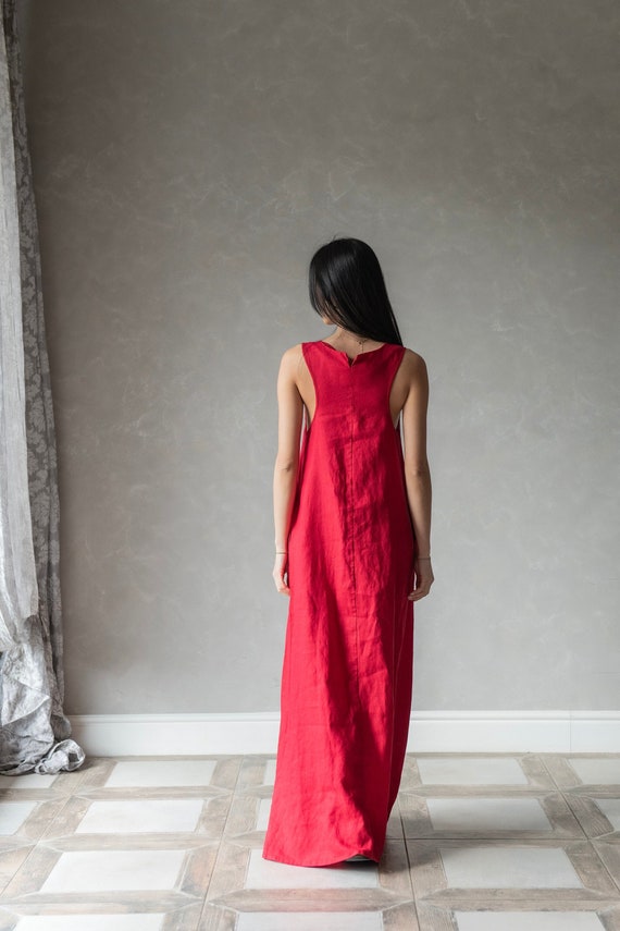 Linen Maxi Dress, Linen Racer Back Dress, Sleeveless Summer Maxi Dress,  Long Linen Dress LILLIAN, Flax Linen Clothing, Red Linen Dress - Etsy  Finland