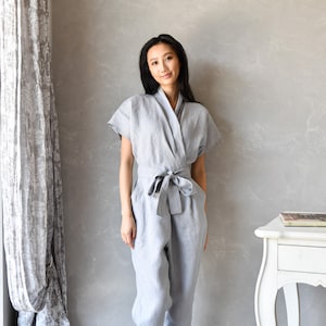Combinaison en lin femme, Salopette en lin femme, Combinaison portefeuille japonaise ELOISE, Vêtements en lin femme image 4