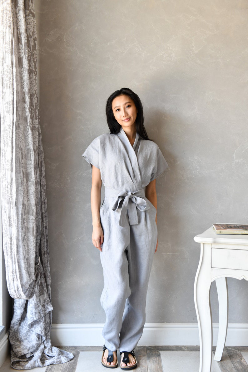 Linen Jumpsuit Women, Linen Overalls Women, Wrap Japanese Jumpsuit ELOISE, Linen Clothing Women image 4