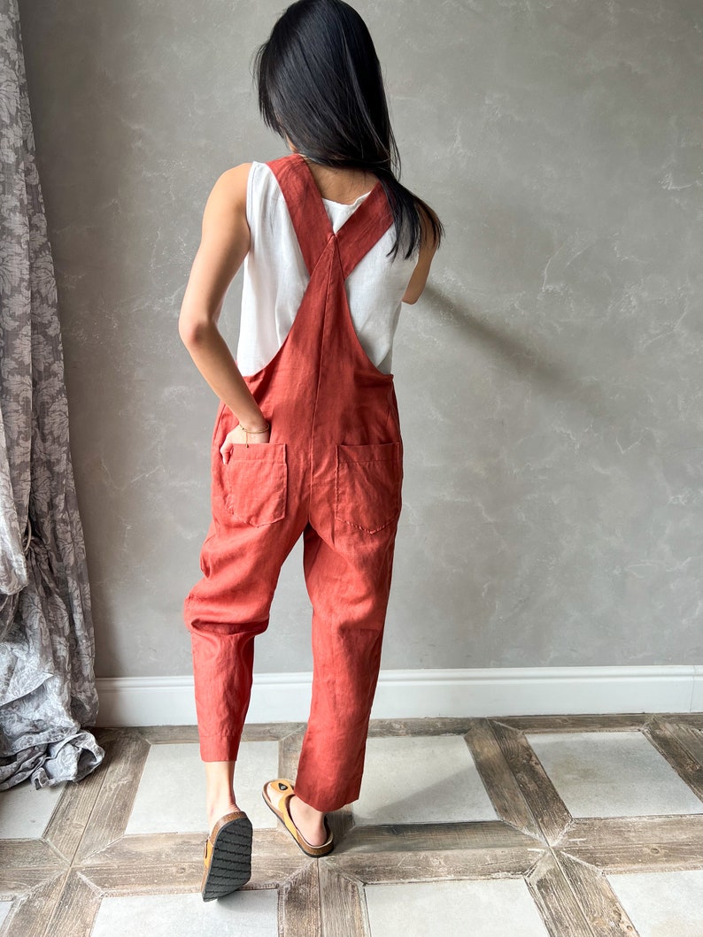 Linen Jumpsuit Women, Linen Dungarees Women, Plus Size Linen Jumpsuit, Harem Linen Overalls JUNE, Womens Jumpsuit image 3