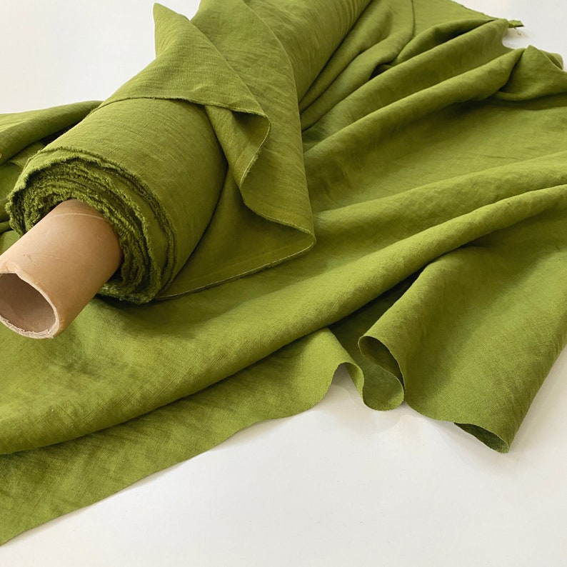 Moss Green Linen Fabric by Meter / Organic Linen Fabric / Pure Etsy