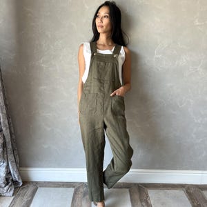 Harem Linen Jumpsuit, Linen Dungarees Women, Plus Size Linen Jumpsuit, Linen Overalls Women JUNE, Summer Linen Jumpsuit, Green Jumpsuit/CLR