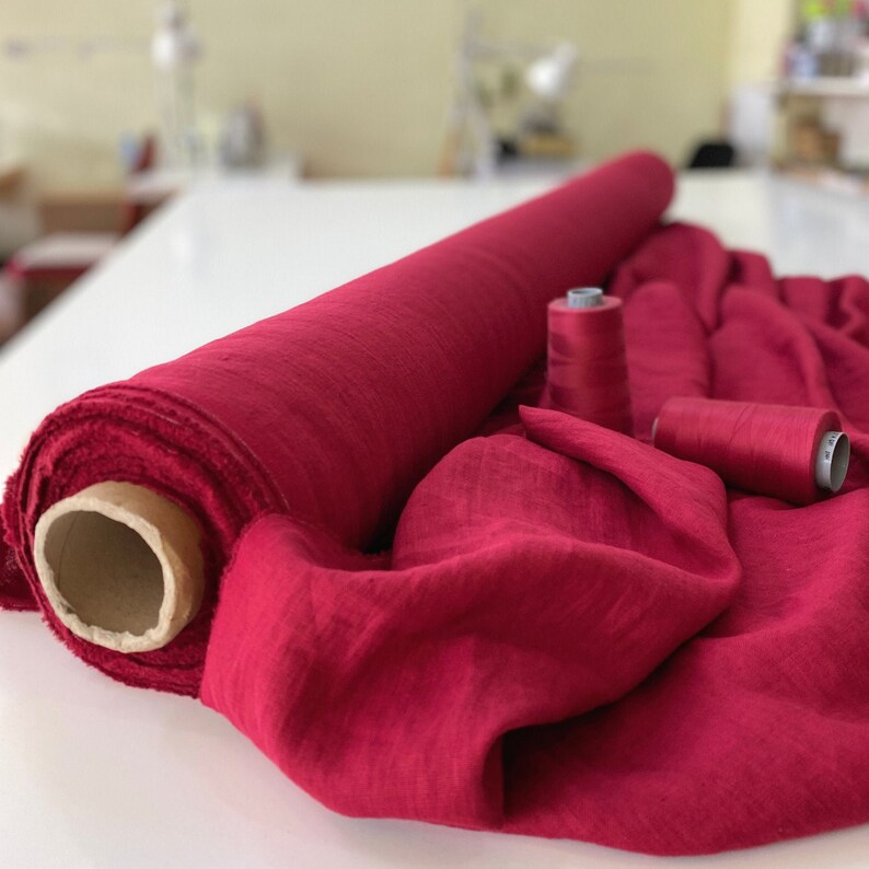 Burgundy Red Linen Fabric by Meter / Organic Linen Fabric / Etsy