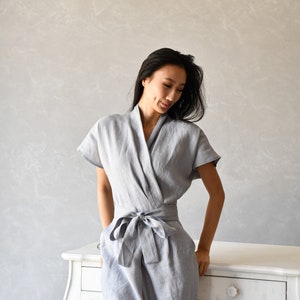 Linen Jumpsuit Women, Linen Overalls Women, Wrap Japanese Jumpsuit ELOISE, Linen Clothing Women image 5