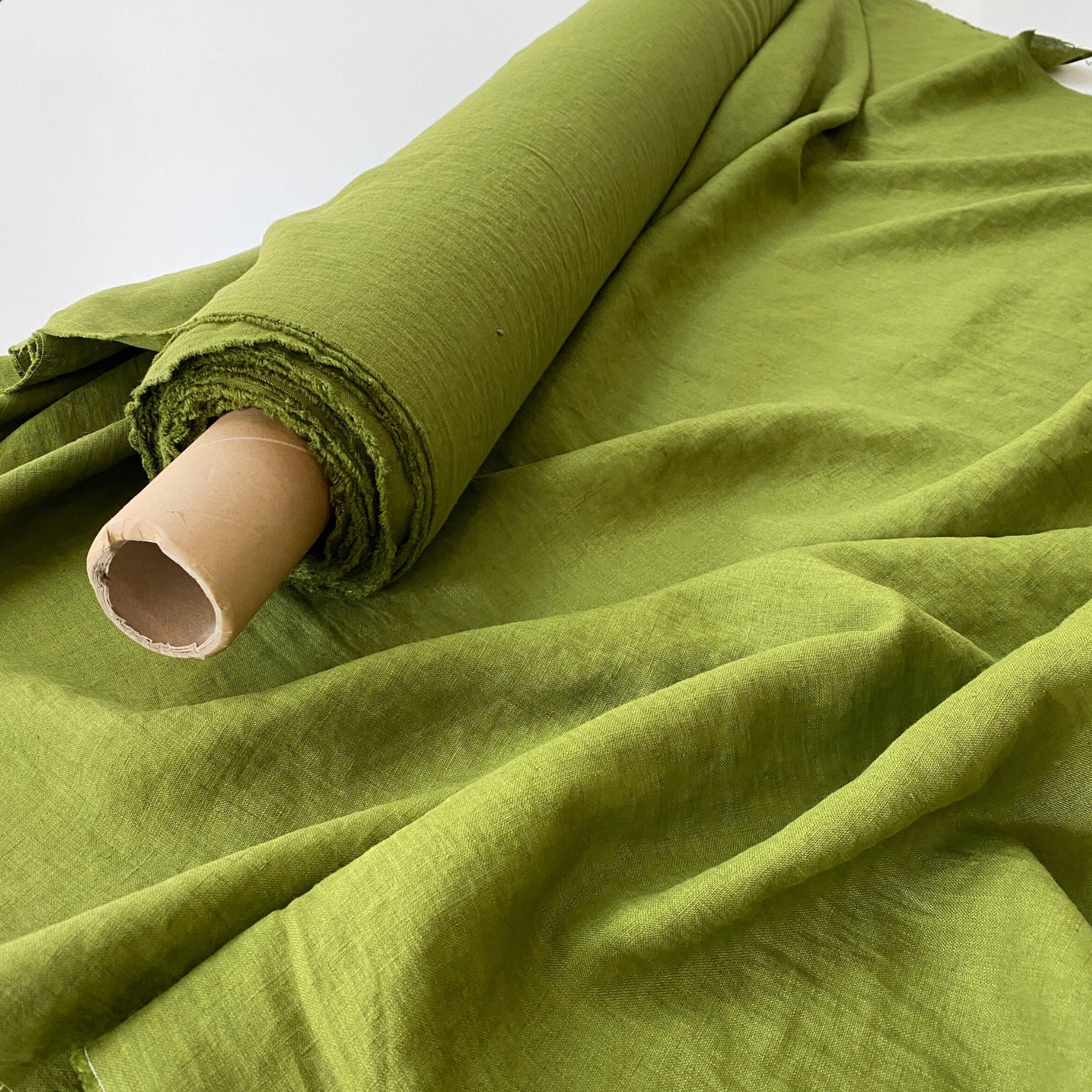 Moss Green Linen Fabric by Meter / Organic Linen Fabric / Pure Flax Fabric  