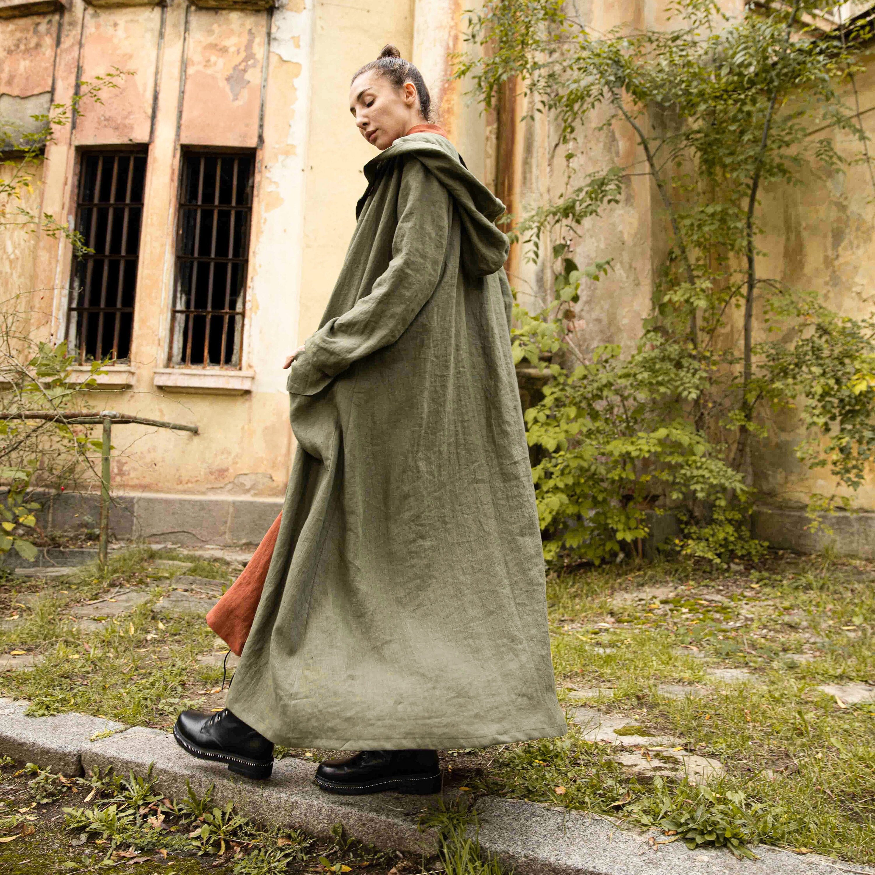 Linen Cloak With Hood, Linen Hooded Cape, Linen Cardigan Coat