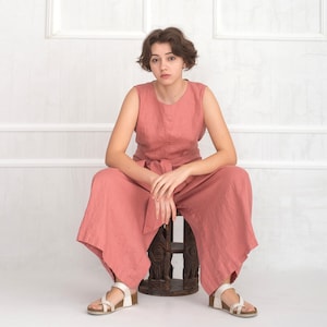 Sleeveless linen romper GRETEL