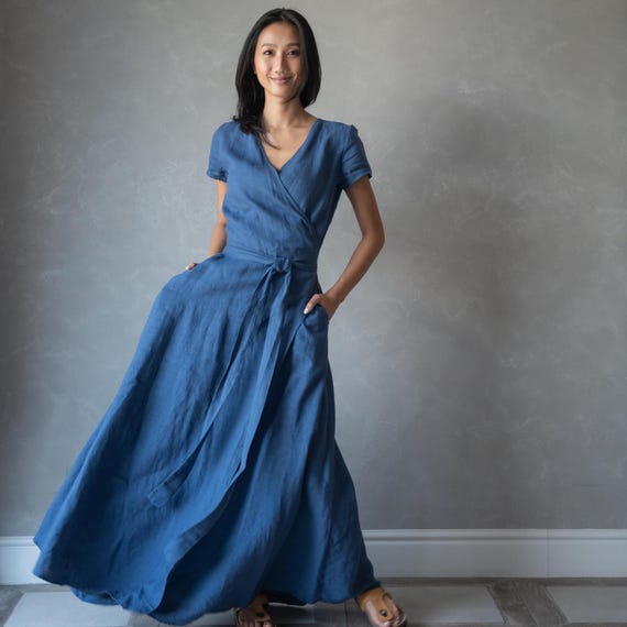 Long Linen Kaftan Dress, Wrap Linen Fairy Dress, Romantic Linen Wedding  Dress VALENTINA - Etsy