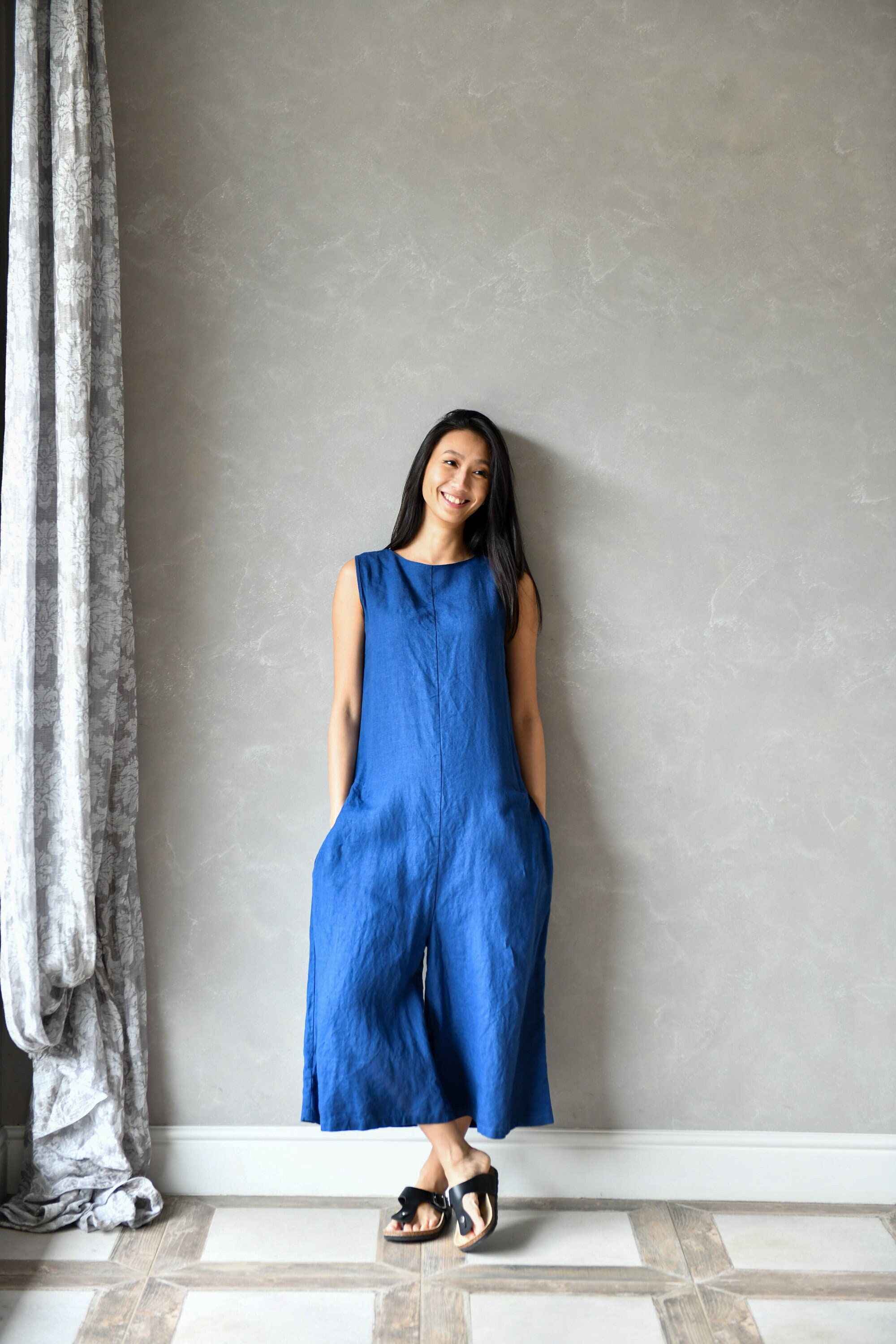 Linen Palazzo Jumpsuit, Linen Harem Jumpsuit, Wide Leg Linen Overalls, Boho Jumpsuit JANE, Linen Jumpsuits for Women, Plus Size Linen