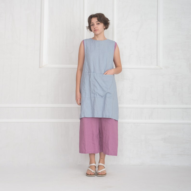 Linen apron dress / Linen cross back apron / Aprons with pockets image 2