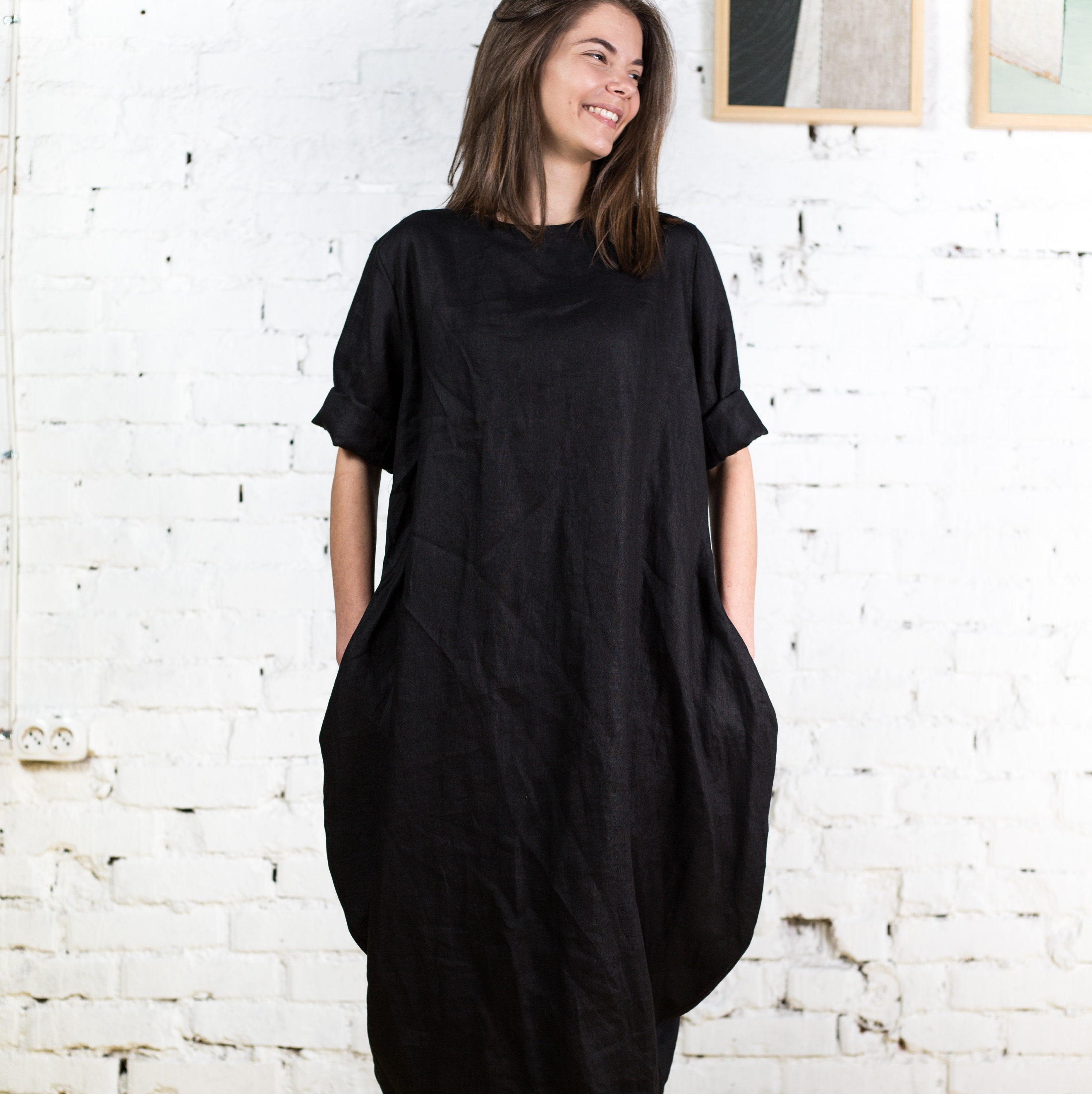 Dress With Pockets ANNA Black Maxi Dress Black Wrap Dress - Etsy