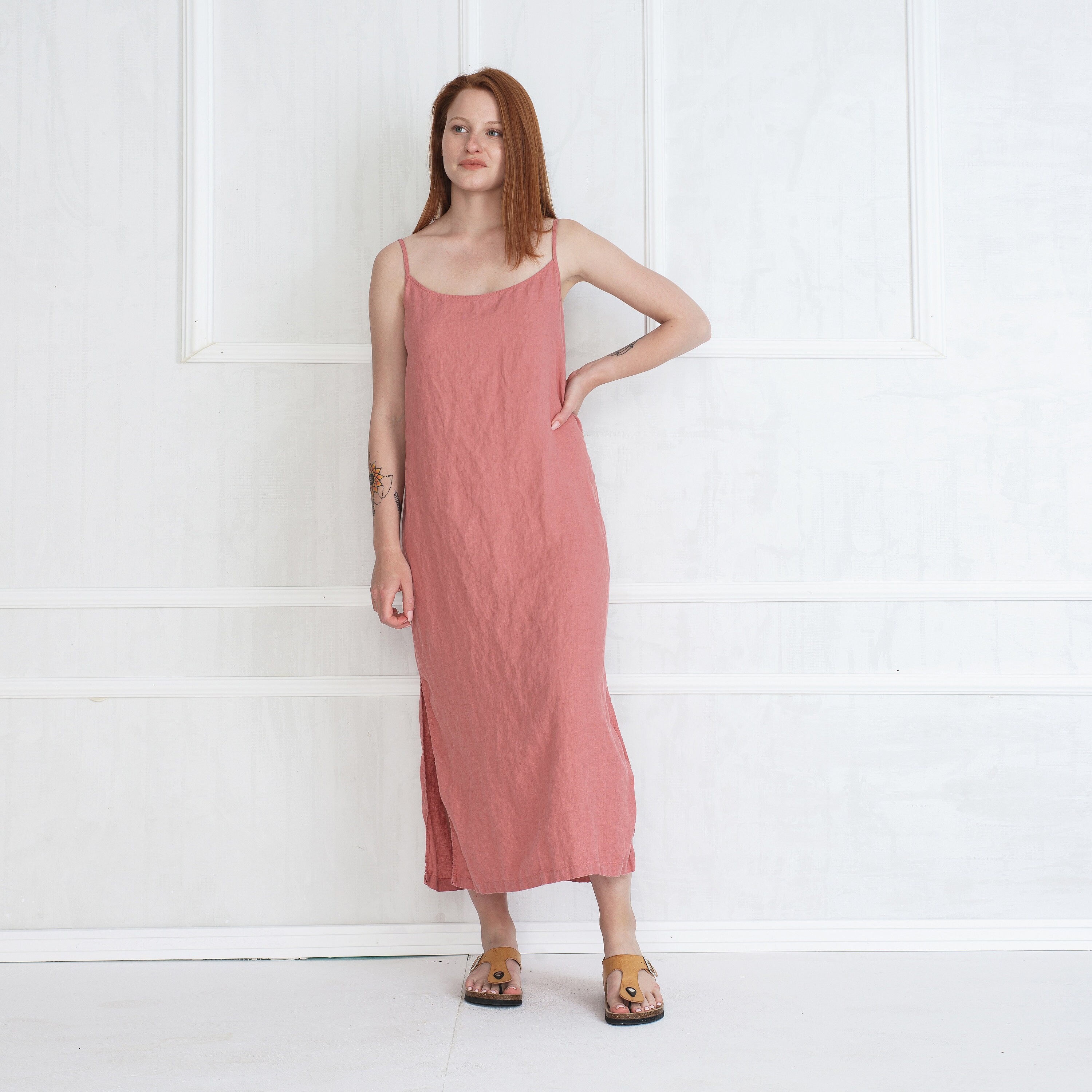 Red Linen Slip Dress KIARA / Sleeveless Strappy Linen Dress - Etsy