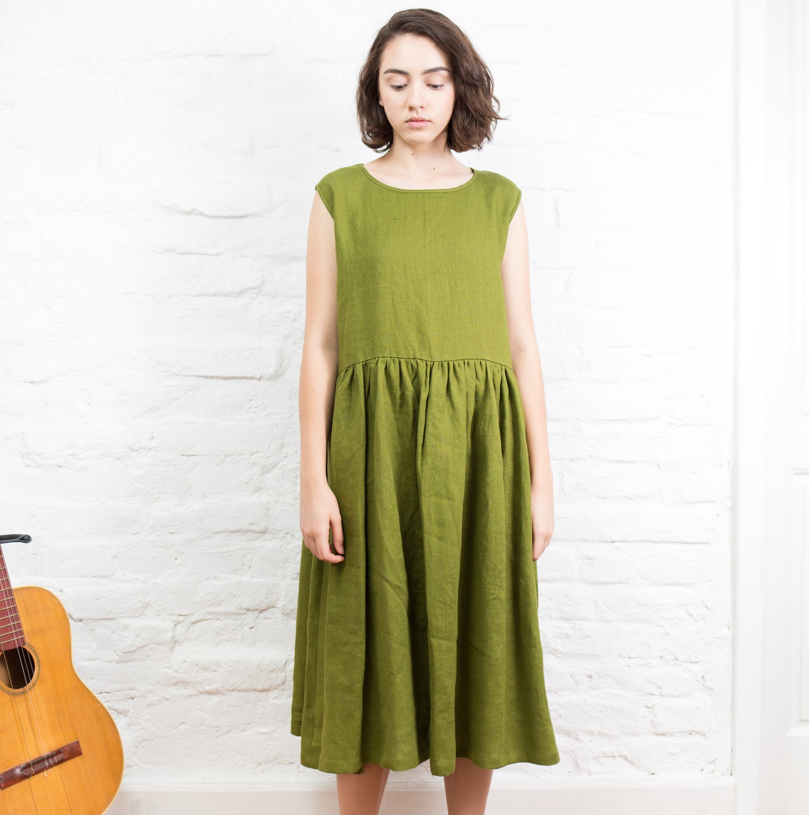 Linen Dress Woman GISELLE / Linen Midi Sleeveless Dress - Etsy