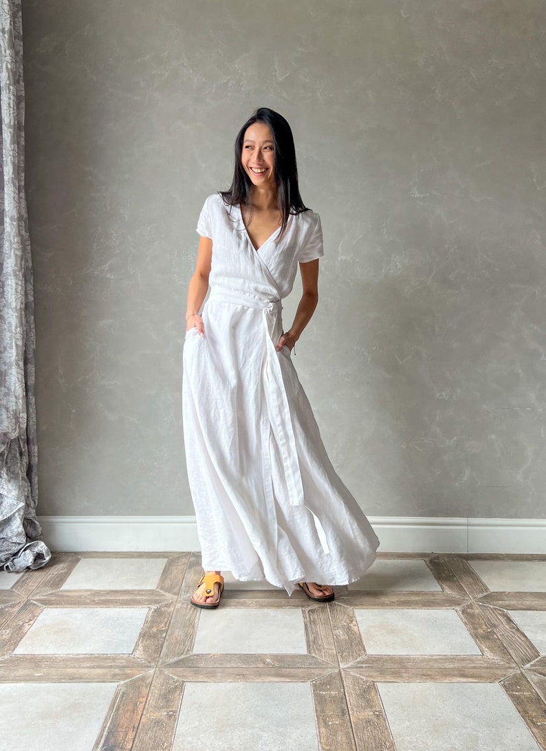 Robe de mariée bohème en lin portefeuille VALENTINA