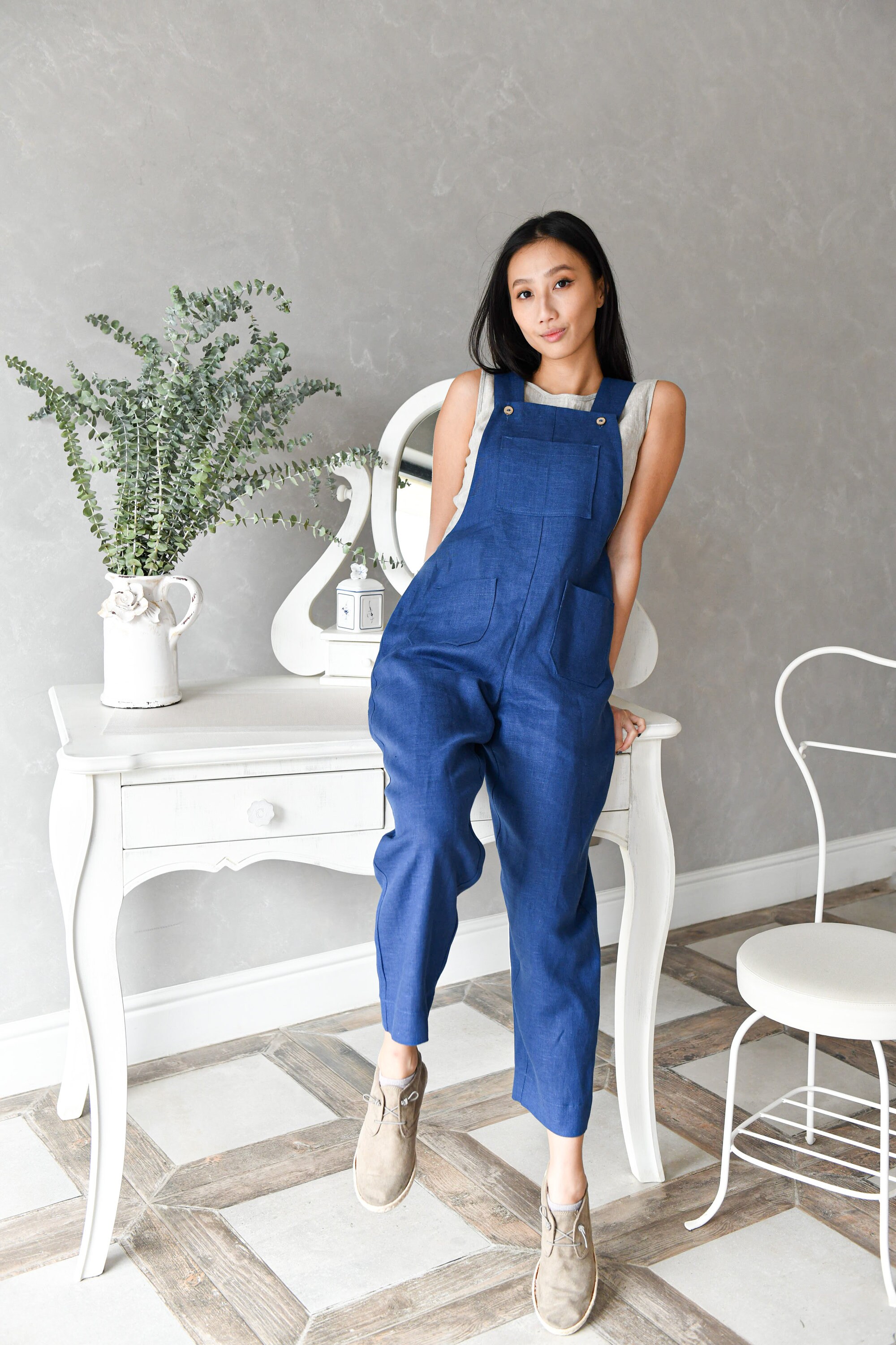 Combishort Femme Salopette Femme Lin Loose Combinaison Été