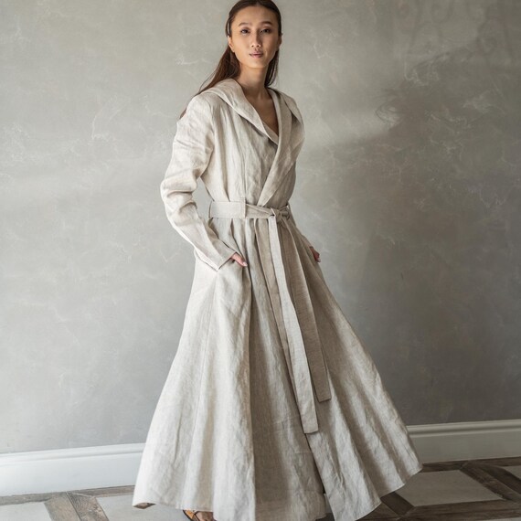 chinese dress ladies Long Linen Wedding Coat Dress. Handcrafted by Linen Wedding Dress Team main image 0