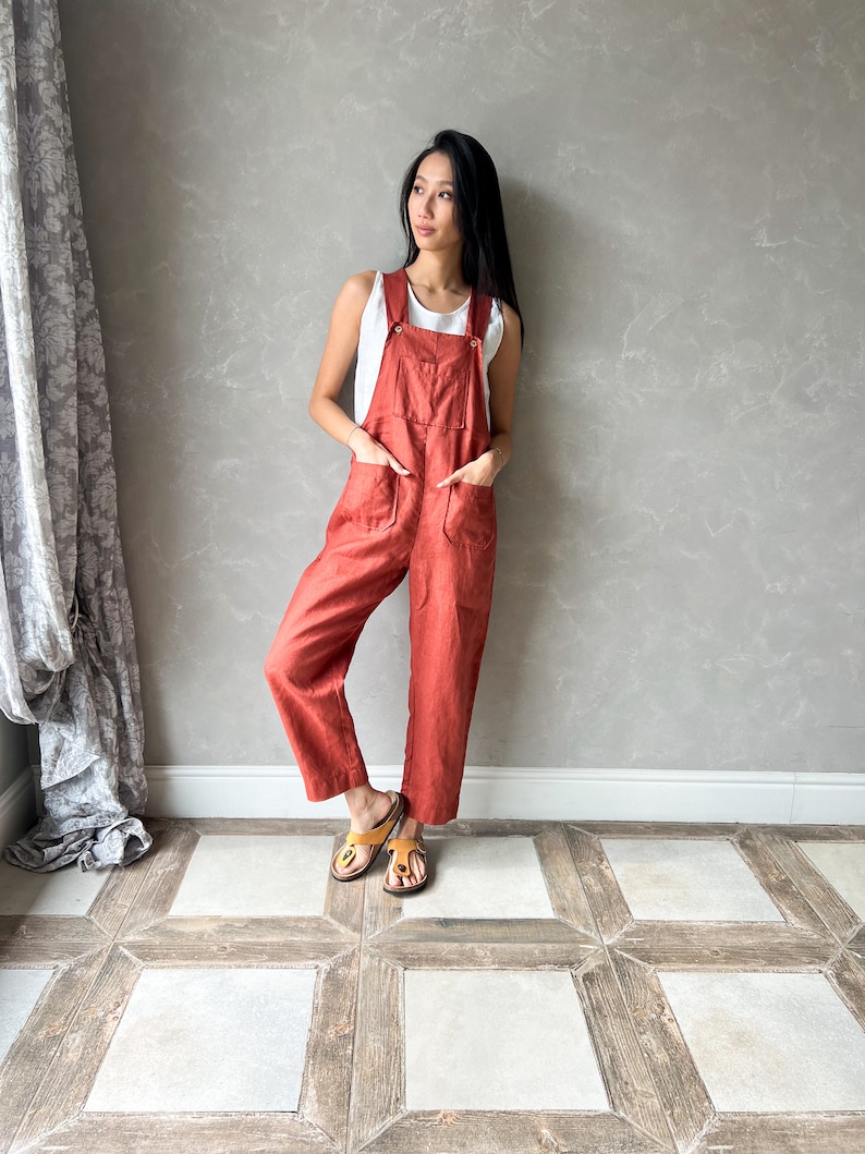 Linen Jumpsuit Women, Linen Dungarees Women, Plus Size Linen Jumpsuit, Harem Linen Overalls JUNE, Womens Jumpsuit image 4