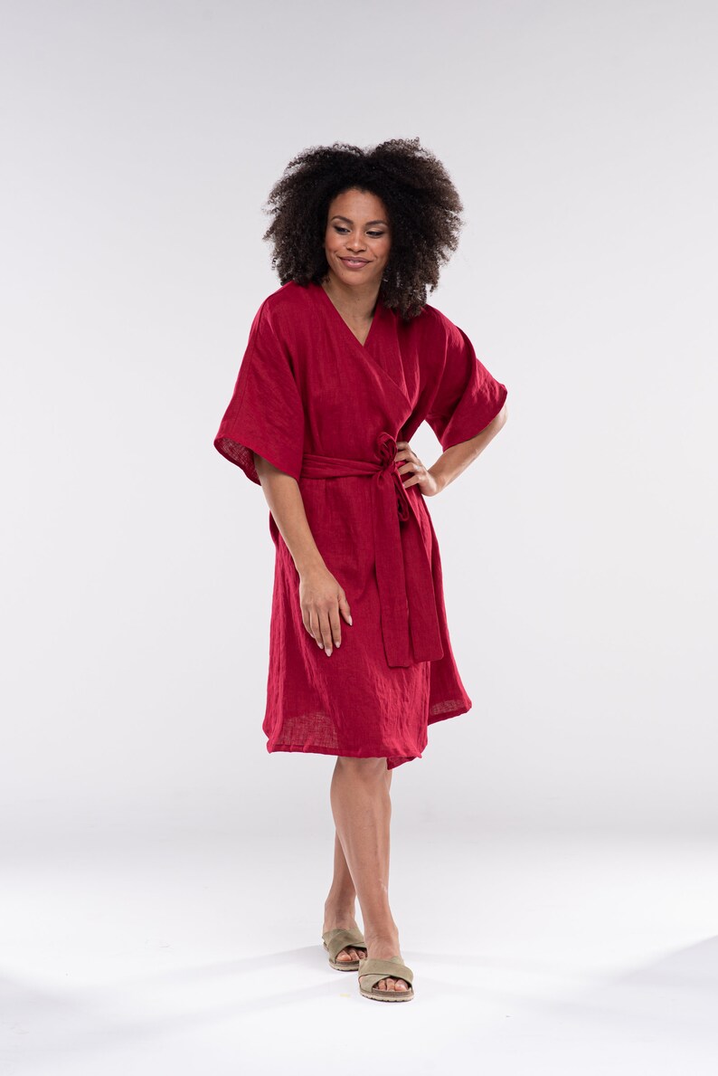 Linen Kimono Wrap Dress CHLOE / Linen Midi Dress / Linen Etsy