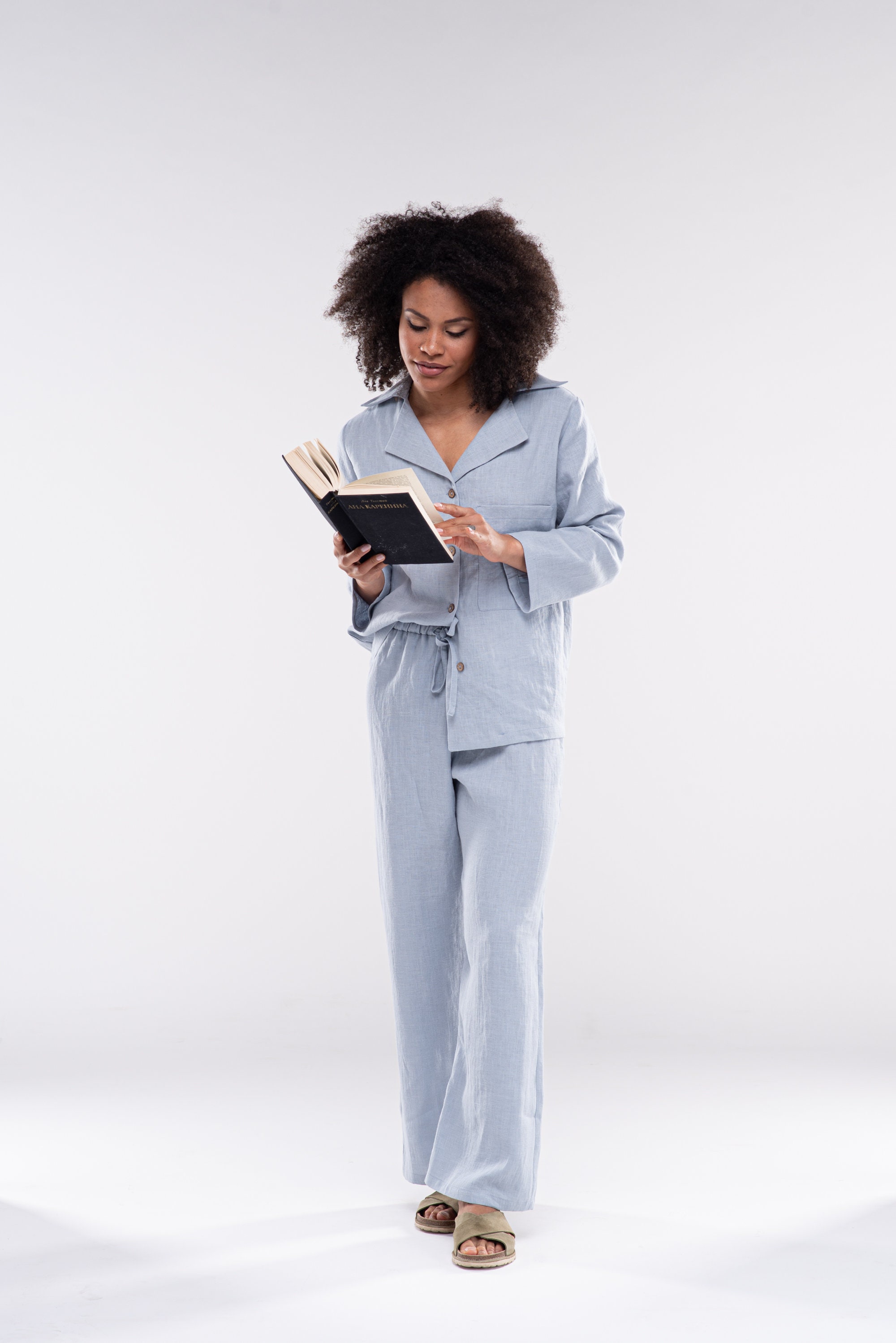 Washed-Linen Pintuck Pajama Pants | Garnet Hill