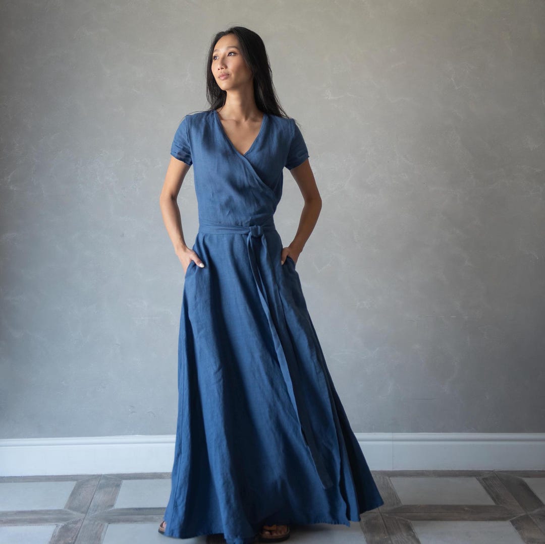 Summer Linen Dress, Long Wrap Linen Dress, Linen Maxi Dress, Wrap