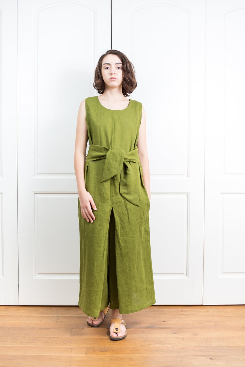 Linen jumpsuit women clothing GRETEL Wide leg pants women linen clothing Loose fitting linen apparel