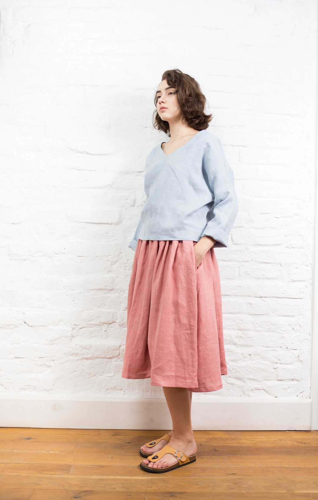 Aurora French Linen Skirt Tea Rose