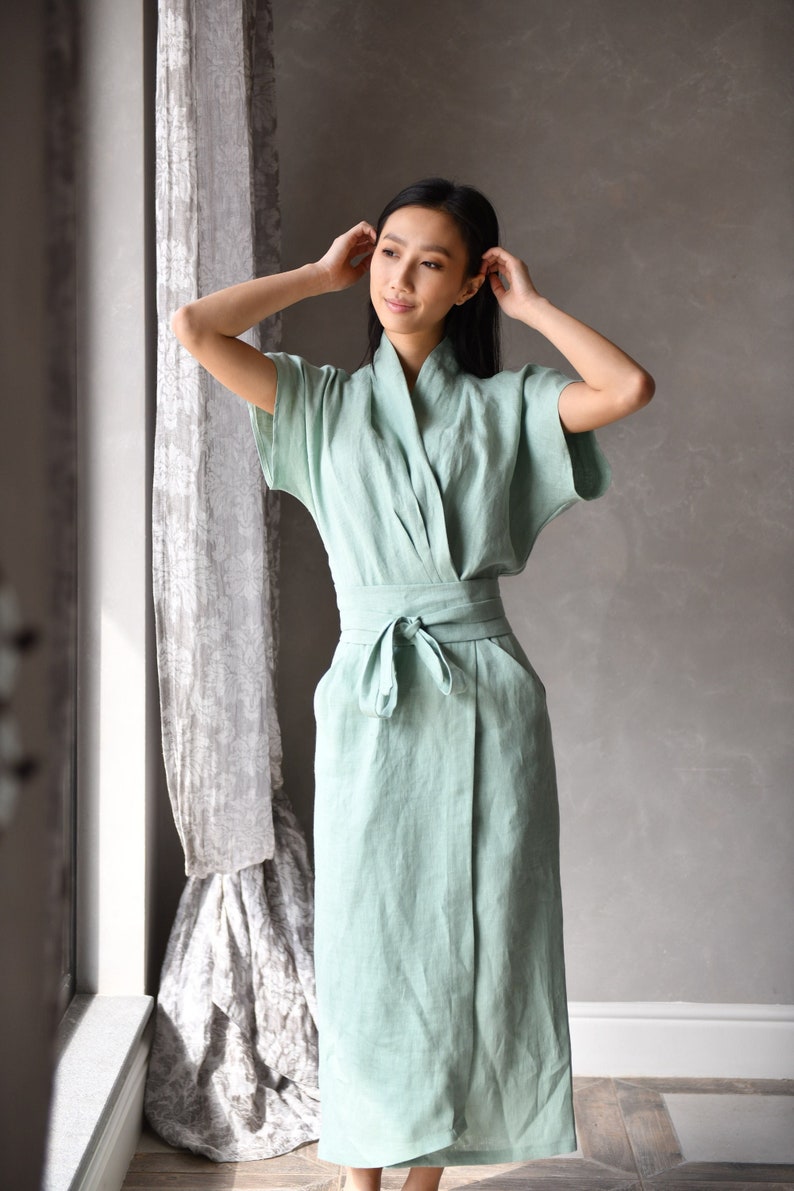 Linen Japanese Dress Linen Wrap Dress Summer Linen Dress Etsy