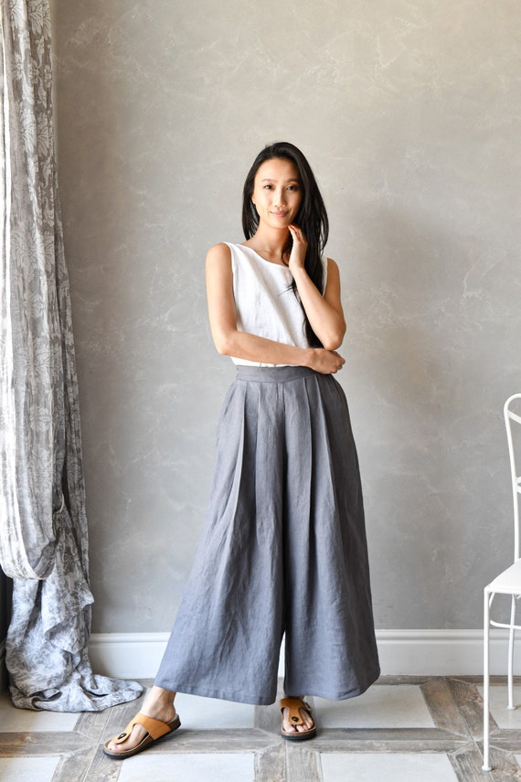 Linen Palazzo Pants: Women's Wide Leg Culottes, Harem Style