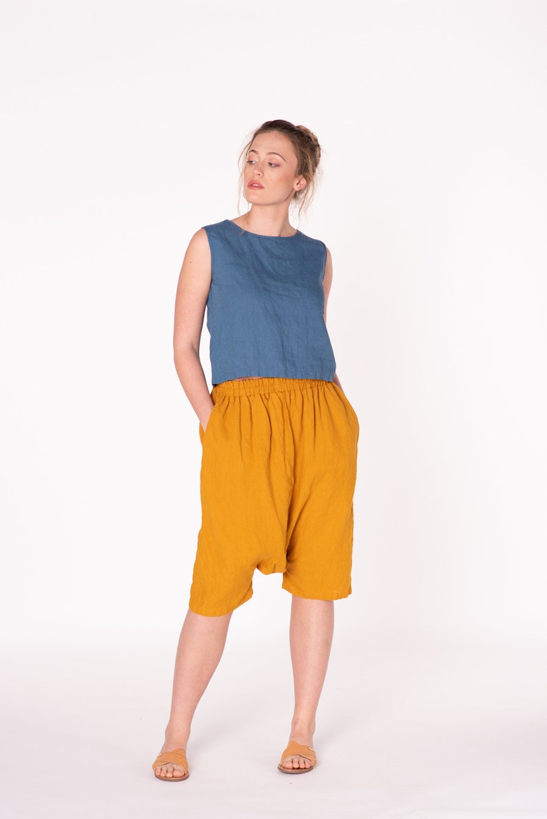 Linen Crop Top LISA / Blue Linen Tank / Handmade Clothing - Etsy