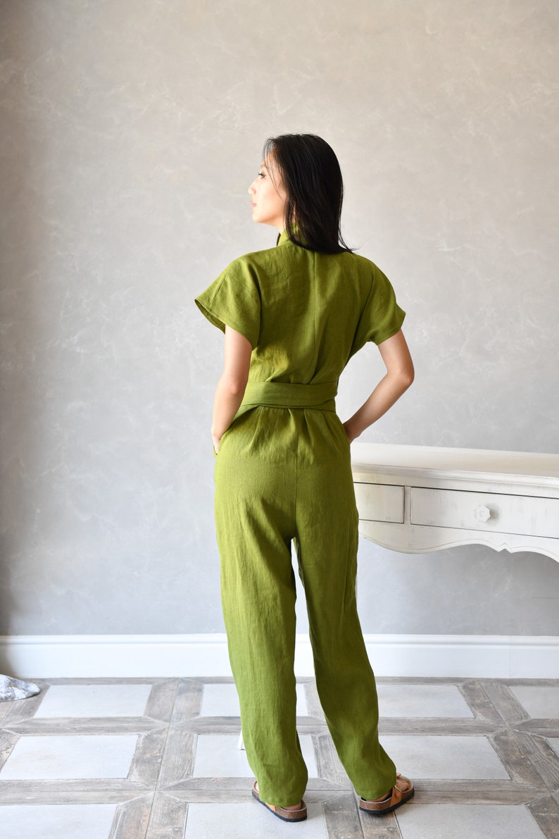 Wrap Leinen Jumpsuit, Leinen Overall Frauen, Lange Jumpsuit Frauen ELOISE, Leinen Strampler, Leinen Japanische Kleidung Bild 7