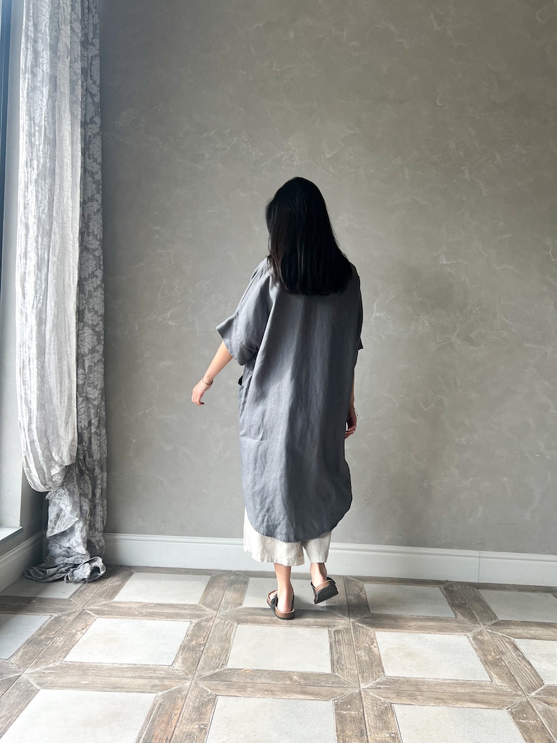Linen Jacket Women, Oversized Linen Cloak, Plus Size Linen Kimono, Dark ...