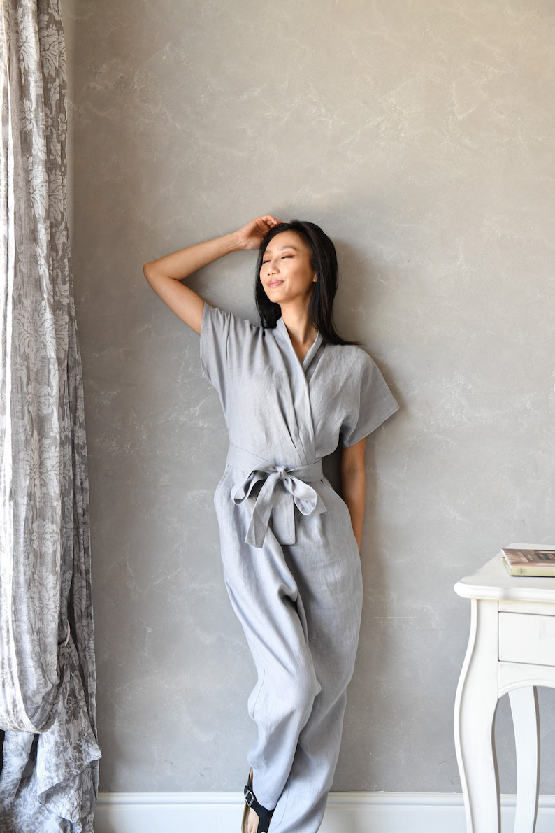 Linen Jumpsuit Women, Linen Overalls Women, Wrap Japanese Jumpsuit ELOISE, Linen Clothing Women image 2