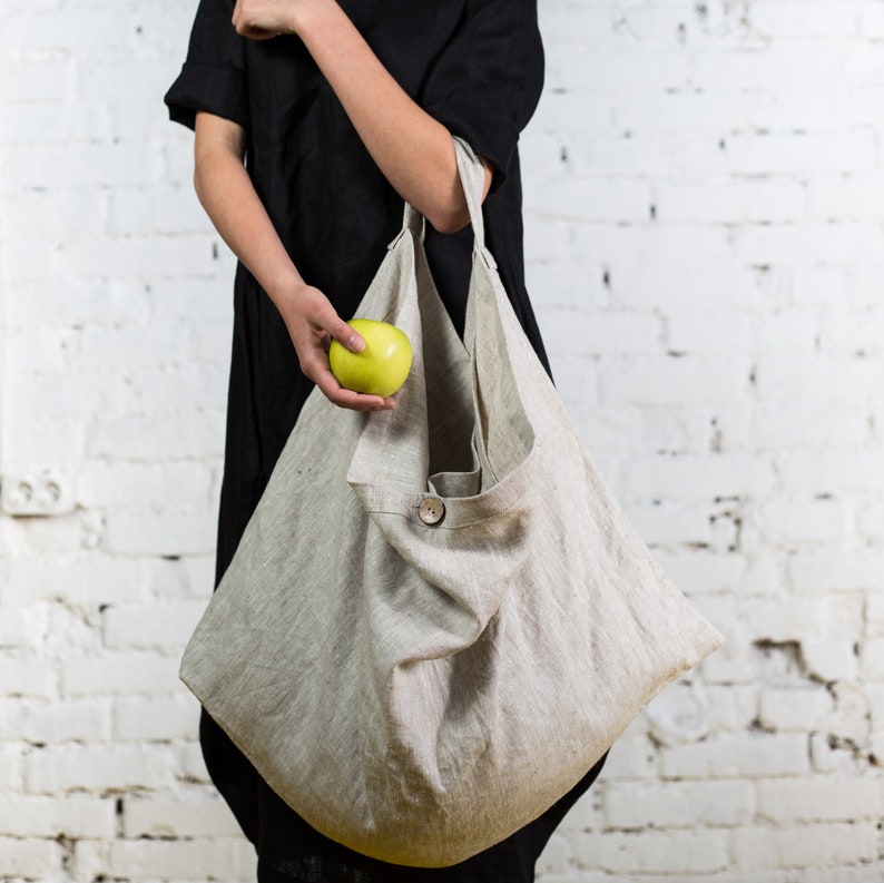 Linen tote bag large shopping bag / Sac vegan canvas bag women / Pure linen bags for women image 3