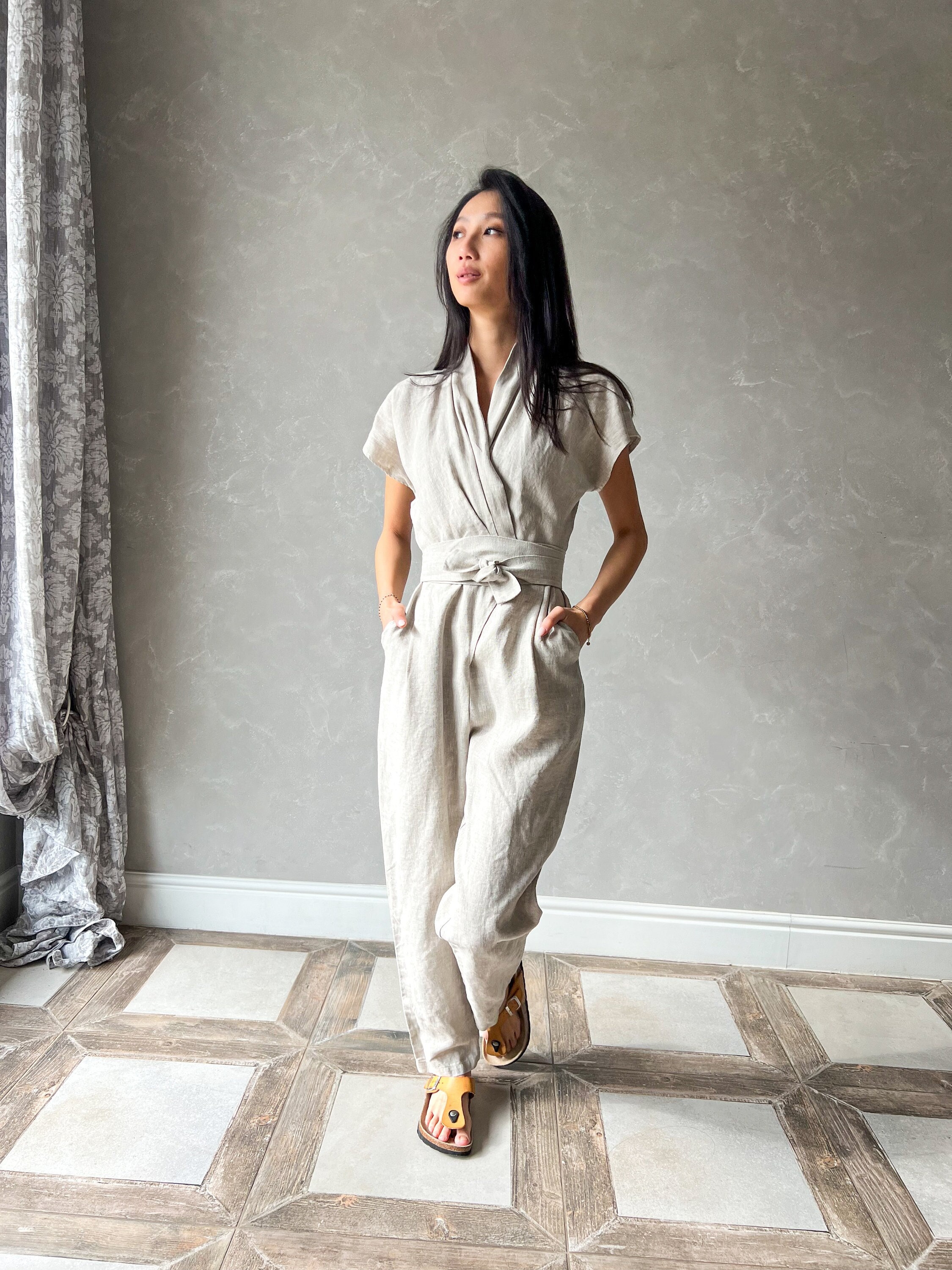 Linen Jumpsuit Women, Wrap Japanese Jumpsuit, Linen Overalls