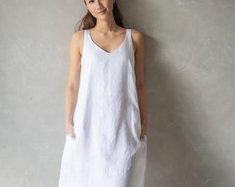Midi White Linen Slip Dress Midi Linen Slip Dress, White Linen Dress, Summer Spaghetti Strap Dress, Midi White Linen Slip Dress Midi Linen Slip Dress, White Linen Dress, Summer Spaghetti Strap Dress,
