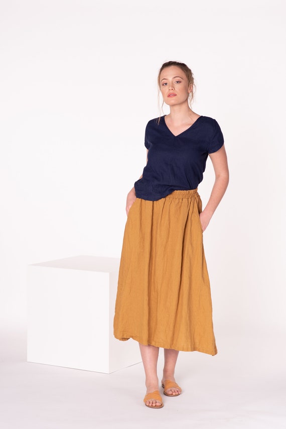 Handmade Linen Summer Blouse: V-Neck Short Sleeve Top, MARION
