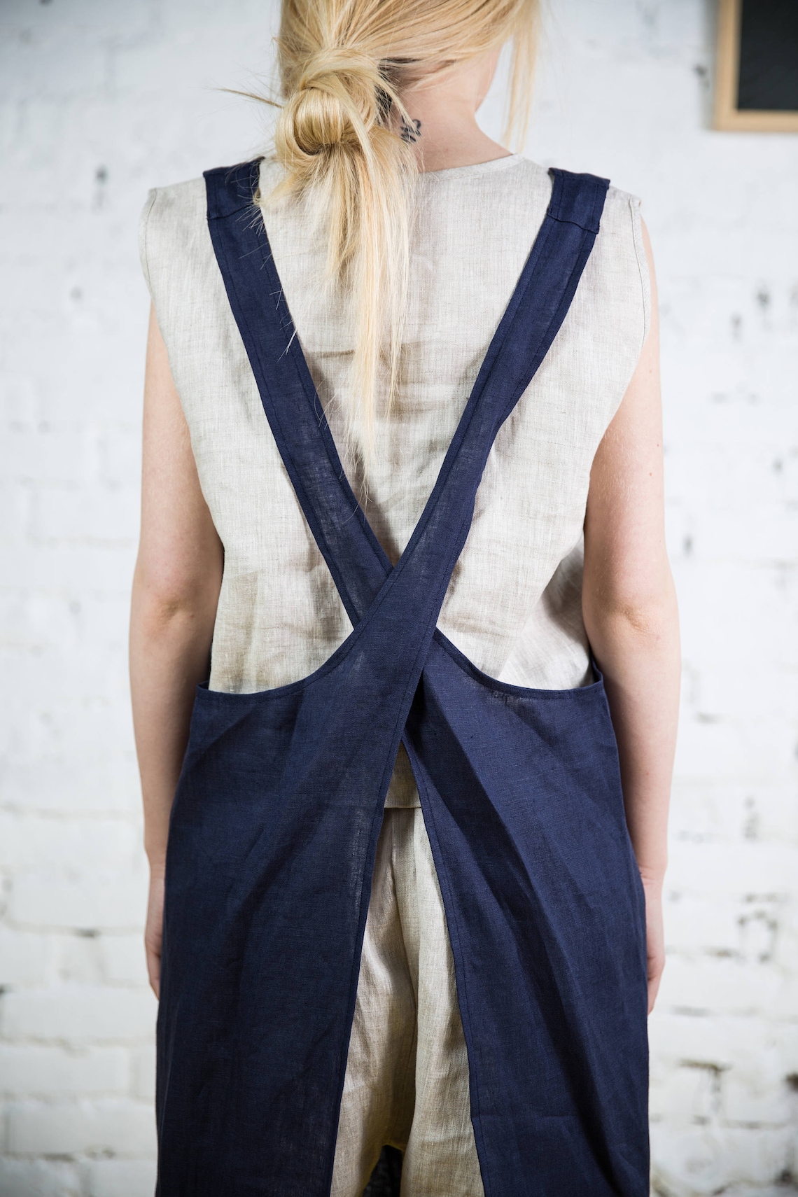 Japanese Apron Dress Pattern Square Cross Apronbrown Linen Etsy