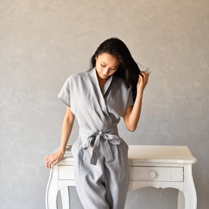 Linen Jumpsuit Women, Linen Overalls Women, Wrap Japanese Jumpsuit ELOISE, Linen Clothing Women image 7