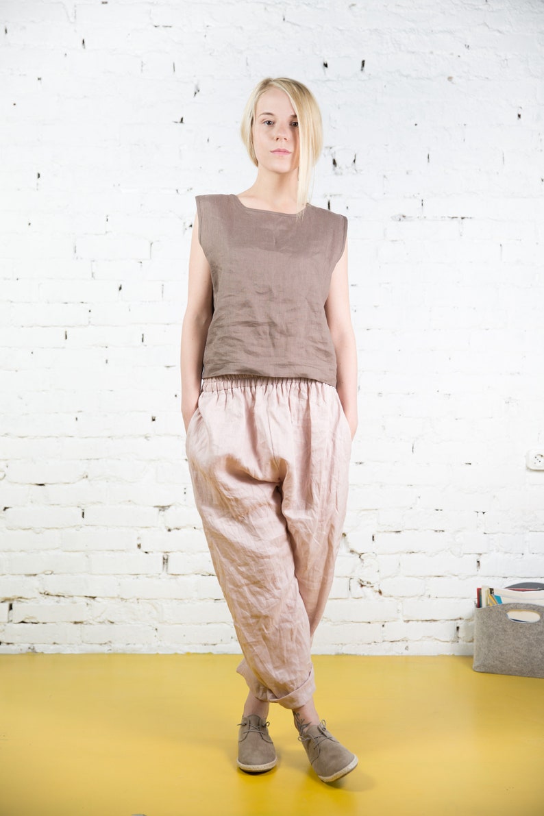 Linen cropped pants women Women clothes linen beach pants Linen hippie trousers womens pants