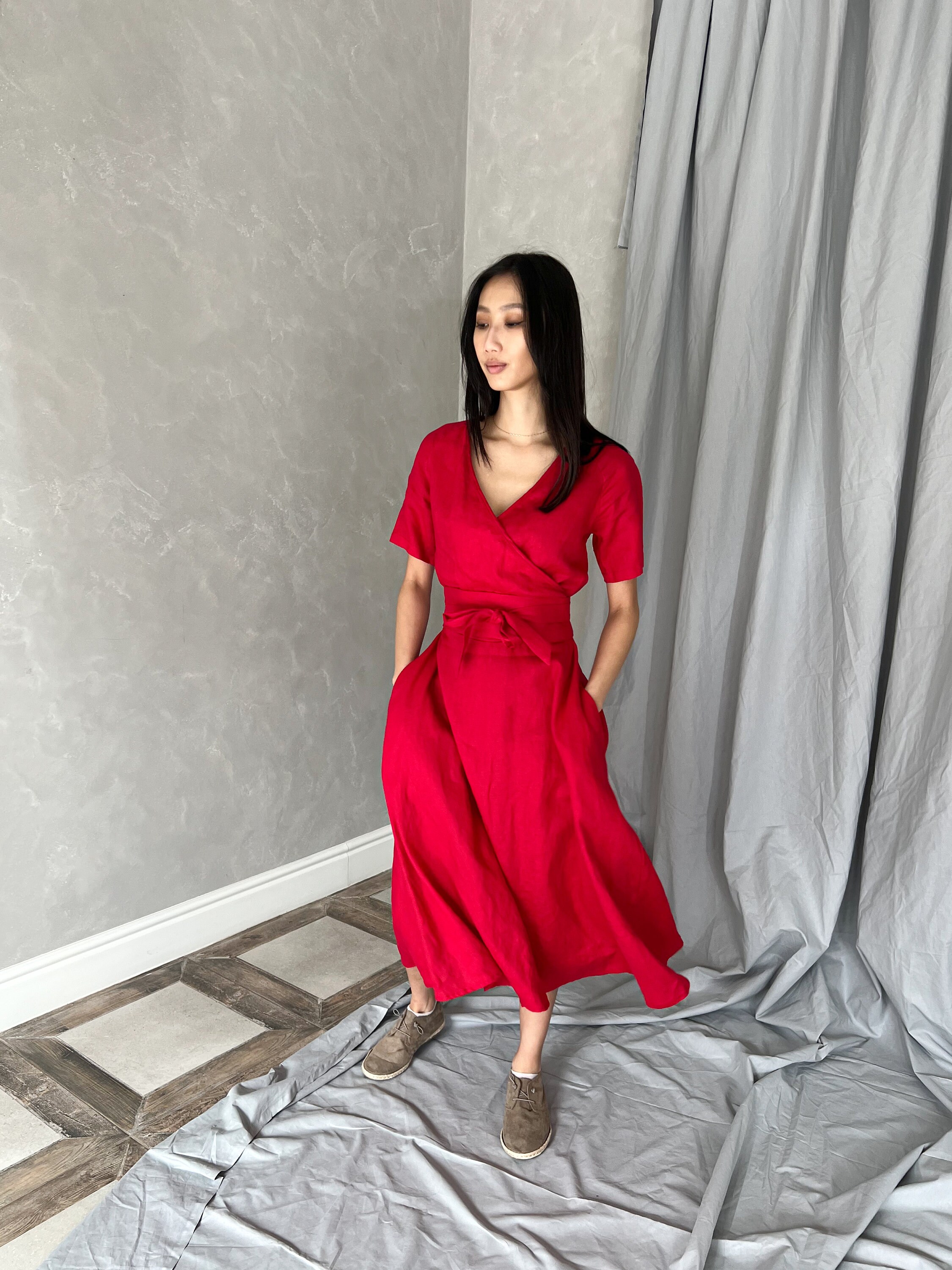 knee length dresses for ladies Femme linen Dress | Bohomey